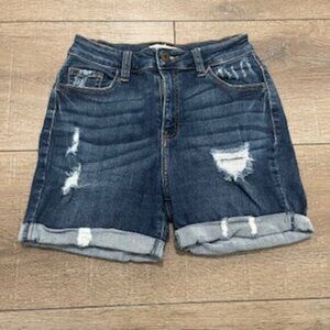 Encore‎ Denim Jean Shorts Women’s Size Small Distressed Dark Wash Short